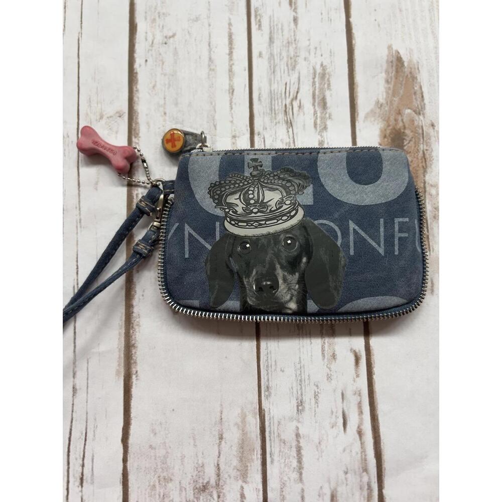 Fuzzy Nation Wristlet Blue Dachshund Crown Graphic Knit Coin Purse OS